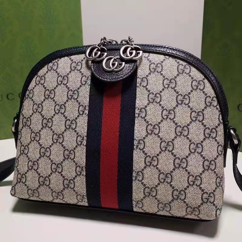 Gucci Unisex Ophidia Small GG Shoulder Bag Beige Blue GG Supreme Canvas