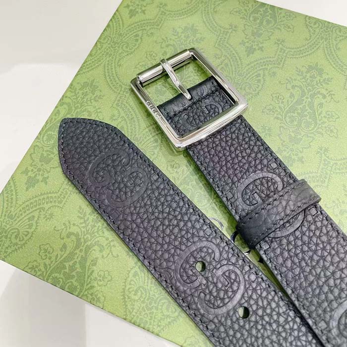 Gucci Unisex GG Rubber-Effect Leather Black Square Buckle 3.3 CM Width