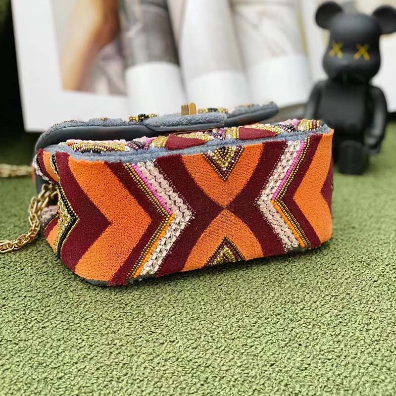 Chanel Women CC Only 1 Bag Set Of 4 Minis Bags Blue Lambskin Sequins Glass Pearls