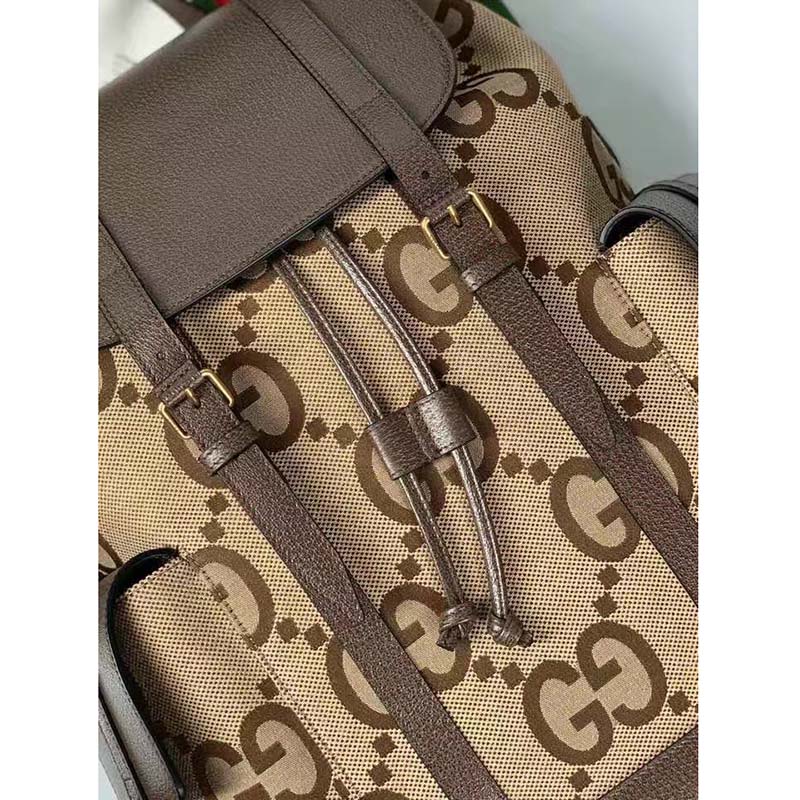 Gucci Unisex Backpack Jumbo GG Camel Ebony Canvas Brown Leather