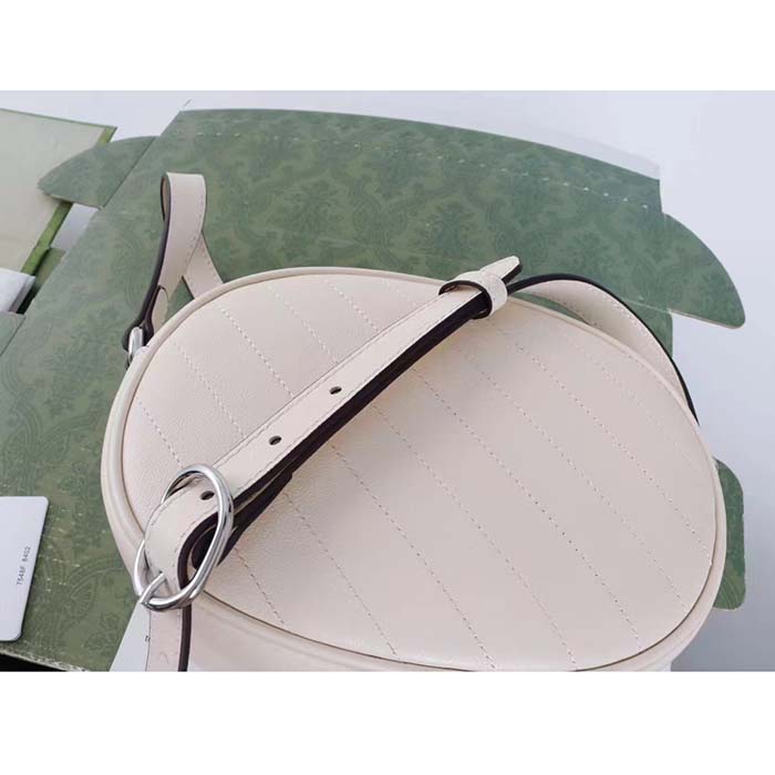 Gucci Women GG Blondie Mini Shoulder Bag White Leather Round Interlocking G Patch