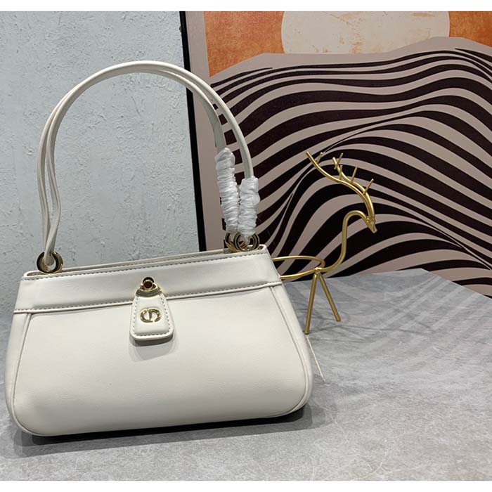 Dior Women CD Medium Dior Key Bag Dusty Ivory Box Calfskin