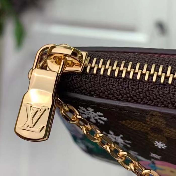 Louis Vuitton LV Unisex Key Pouch Pink Monogram Coated Canvas Grained Cowhide Leather