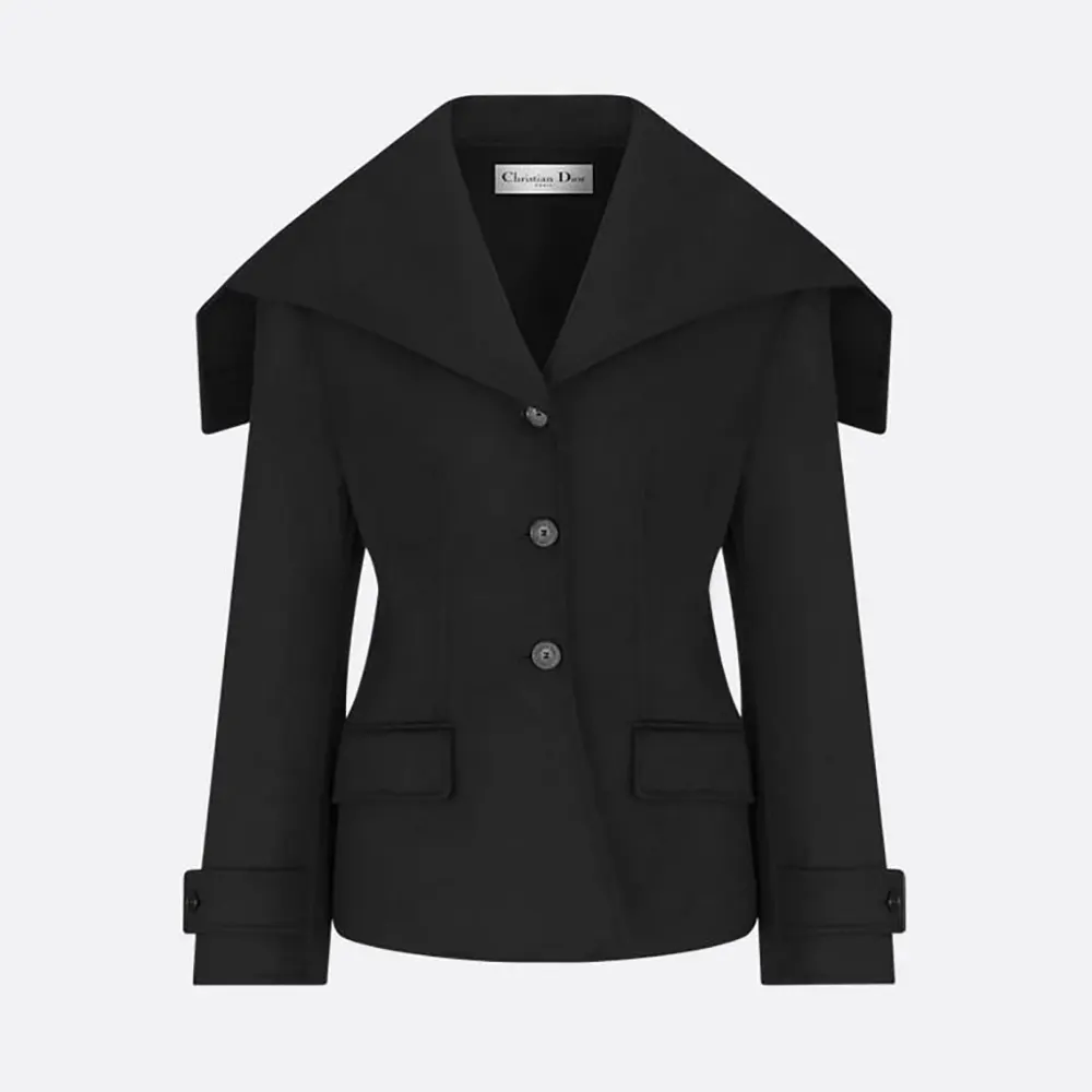 Dior Women Fitted Jacket with Sailor Collar Black Double-Sided Virgin Wool-Angora-Blend Felt