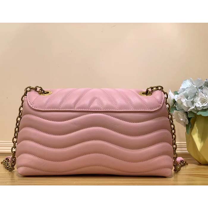 Louis Vuitton LV Women New Wave Chain Bag MM Handbag Pink Smooth Cowhide