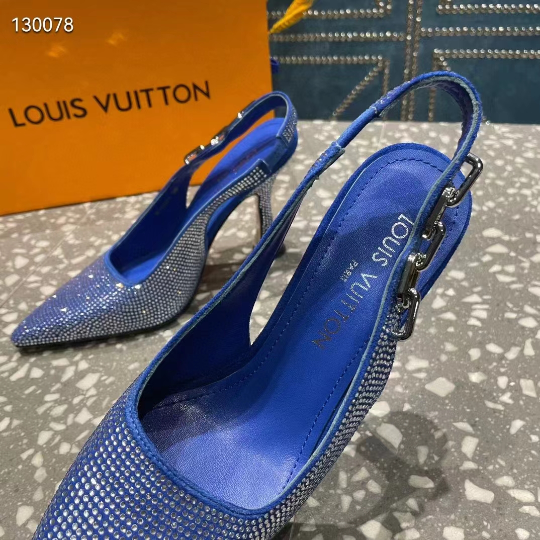 Louis Vuitton LV Women Sparkle Slingback Pump Bleu Roi Blue Strass 9.5 Cm Heel