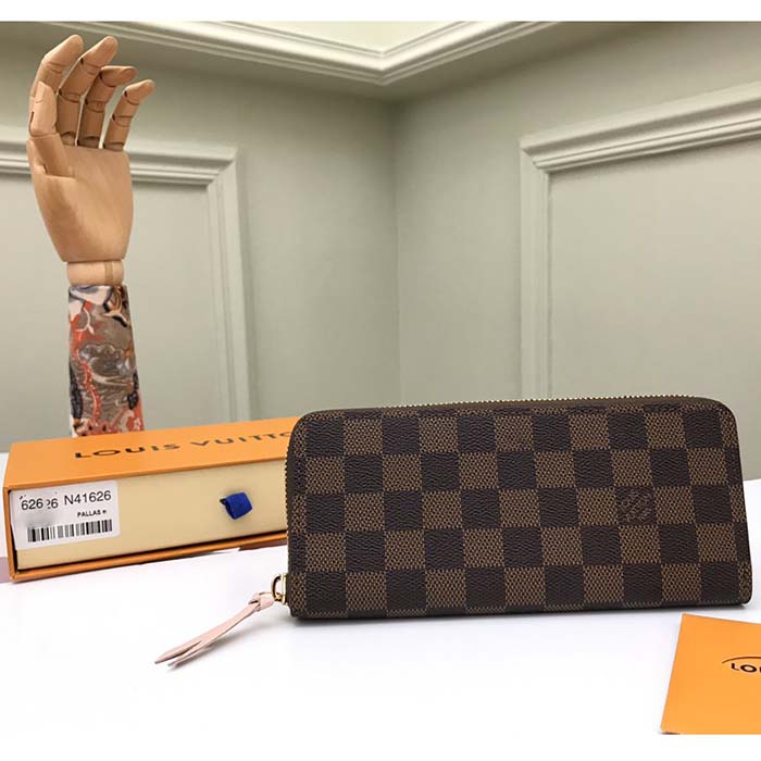 Louis Vuitton LV Unisex Clémence Wallet Brown Pink Damier Ebene Coated Canvas