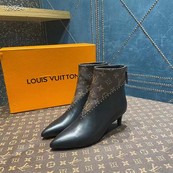 Louis Vuitton Women LV Signature Ankle Boot Black Calf Leather Patent Monogram Canvas
