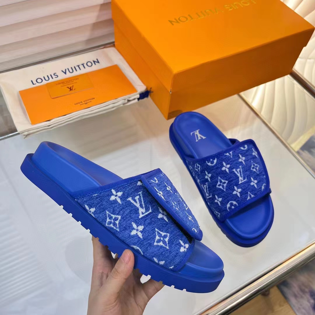 Louis Vuitton LV Unisex Miami Mule Blue Mini Monogram Textile Anatomic Insole
