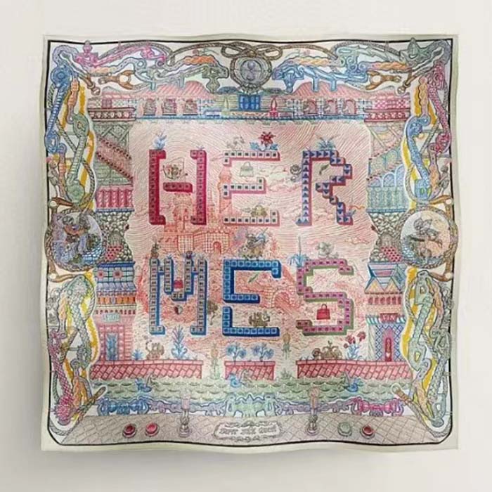 Hermes Women Super Silk Quest Detail Scarf 90 Blue Twill