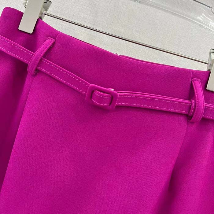 Dior Women CD Mid-Length Straight-Cut Skirt Mulberry Wool Silk Waistband Side Vents