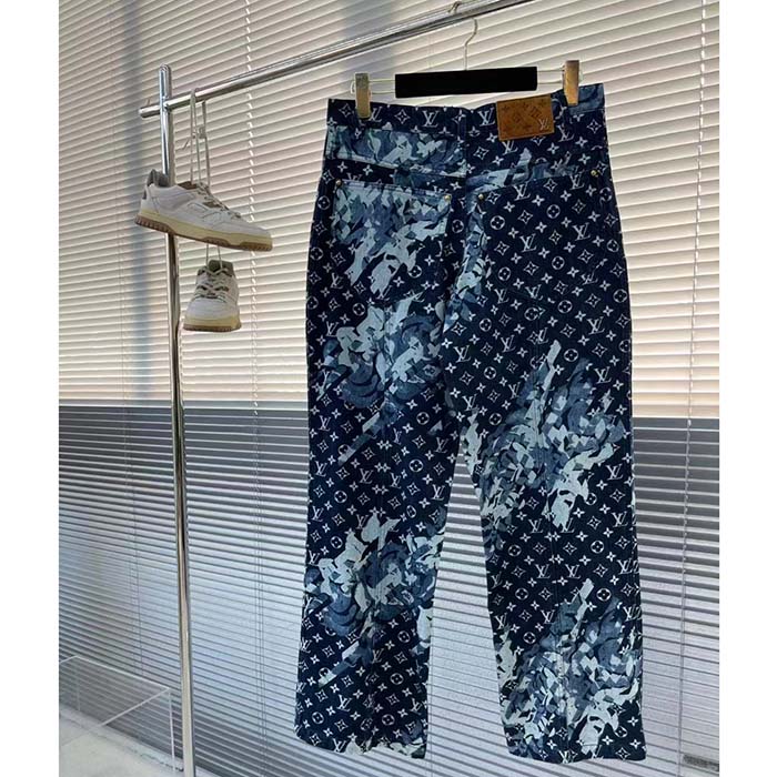 Louis Vuitton Women LV Monogram Printed Denim Pants Regular Fit Printed Monogram Flower