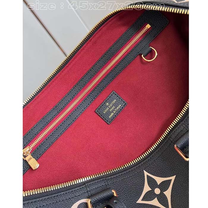 Louis Vuitton LV Unisex Keepall Bandoulière 45 Black Beige Monogram Empreinte Embossed Leather