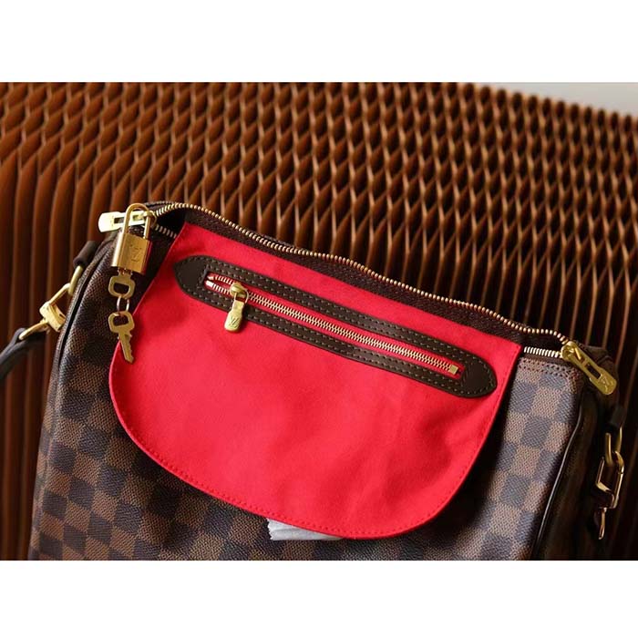 Louis Vuitton LV Unisex Speedy 30 Damier Ebene Coated Canvas Natural Cowhide Leather