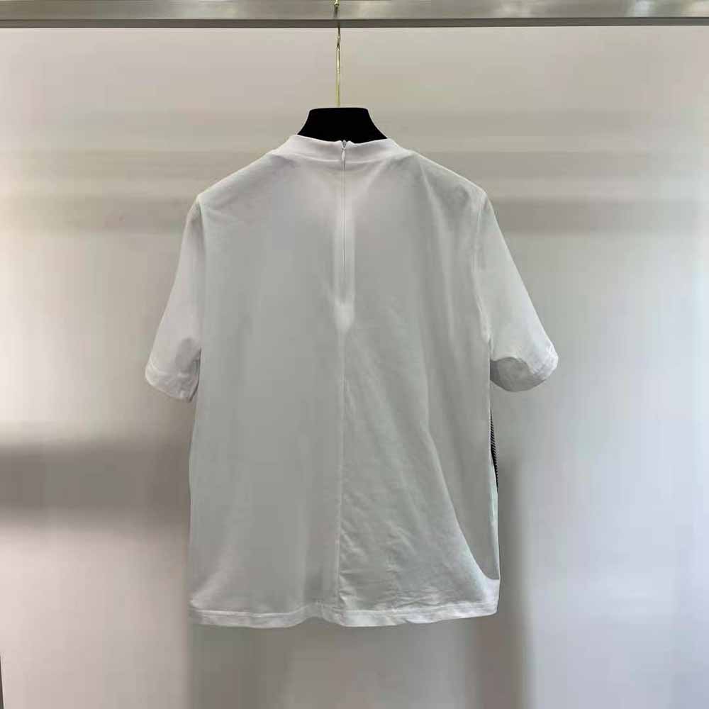 Prada Women Studded Chiffon and Jersey T-shirt-White