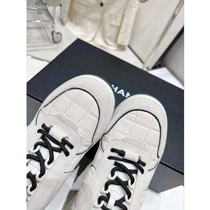 Chanel Women CC Sneakers Fabric Suede Calfskin Calfskin White Light Gray
