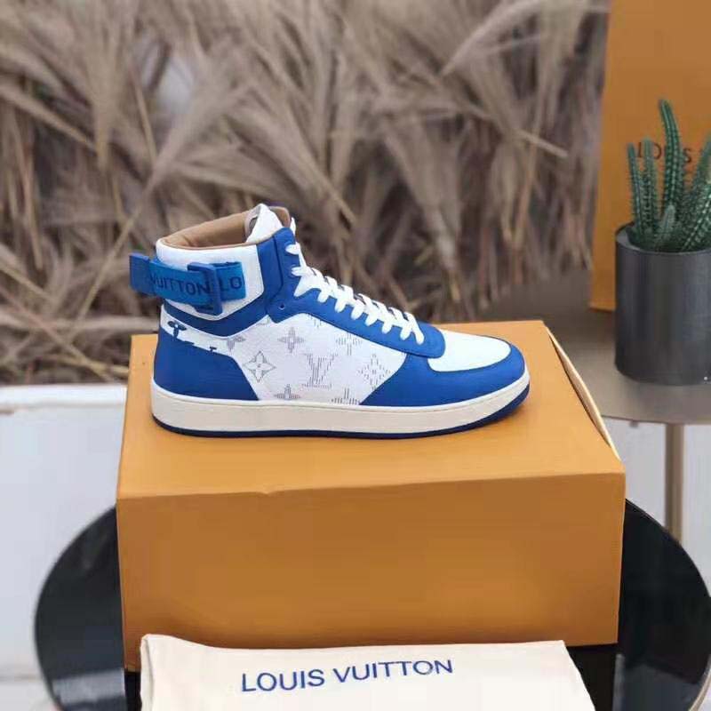 Louis Vuitton LV Unisex Rivoli Sneaker Boot in Monogram Grained Calf Leather-Blue