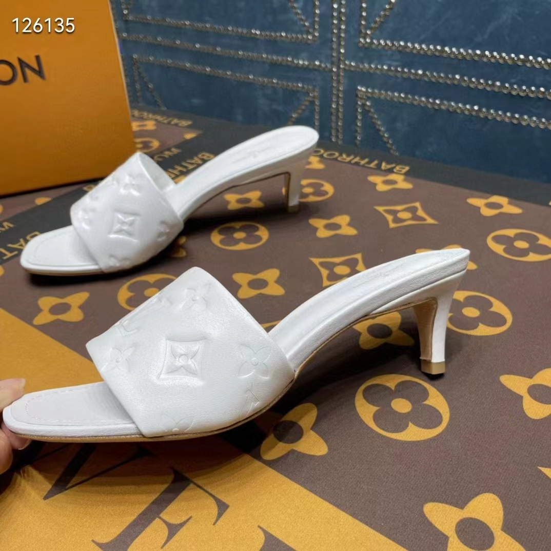 Louis Vuitton LV Women Revival Mule White Monogram Embossed Lambskin 5.5 cm Heel