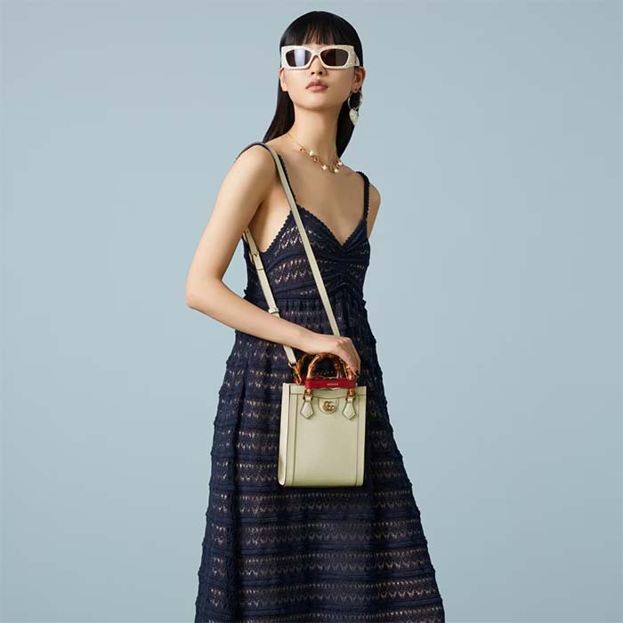 Gucci GG Women Gucci Diana Mini Tote Bag Double G White Leather