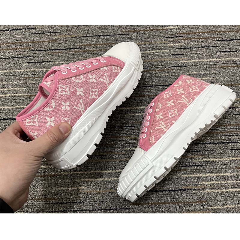 Louis Vuitton Women LV Squad Sneaker Rose Clair Pink Monogram Denim Rubber Circle
