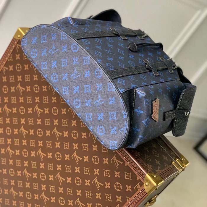 Louis Vuitton LV Unisex Christopher MM Backpack Blue Monogram Coated Canvas