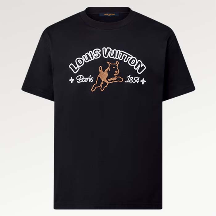 Louis Vuitton Women LV Embroidered Cotton T-Shirt Regular Fit Black 1AFQ67