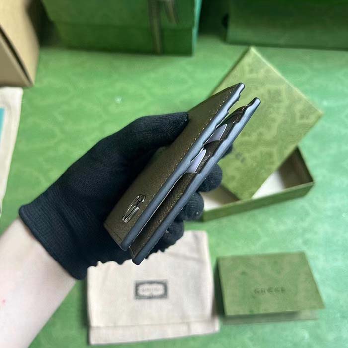 Gucci Unisex GG Marmont Card Case Wallet Taupe Leather Double G