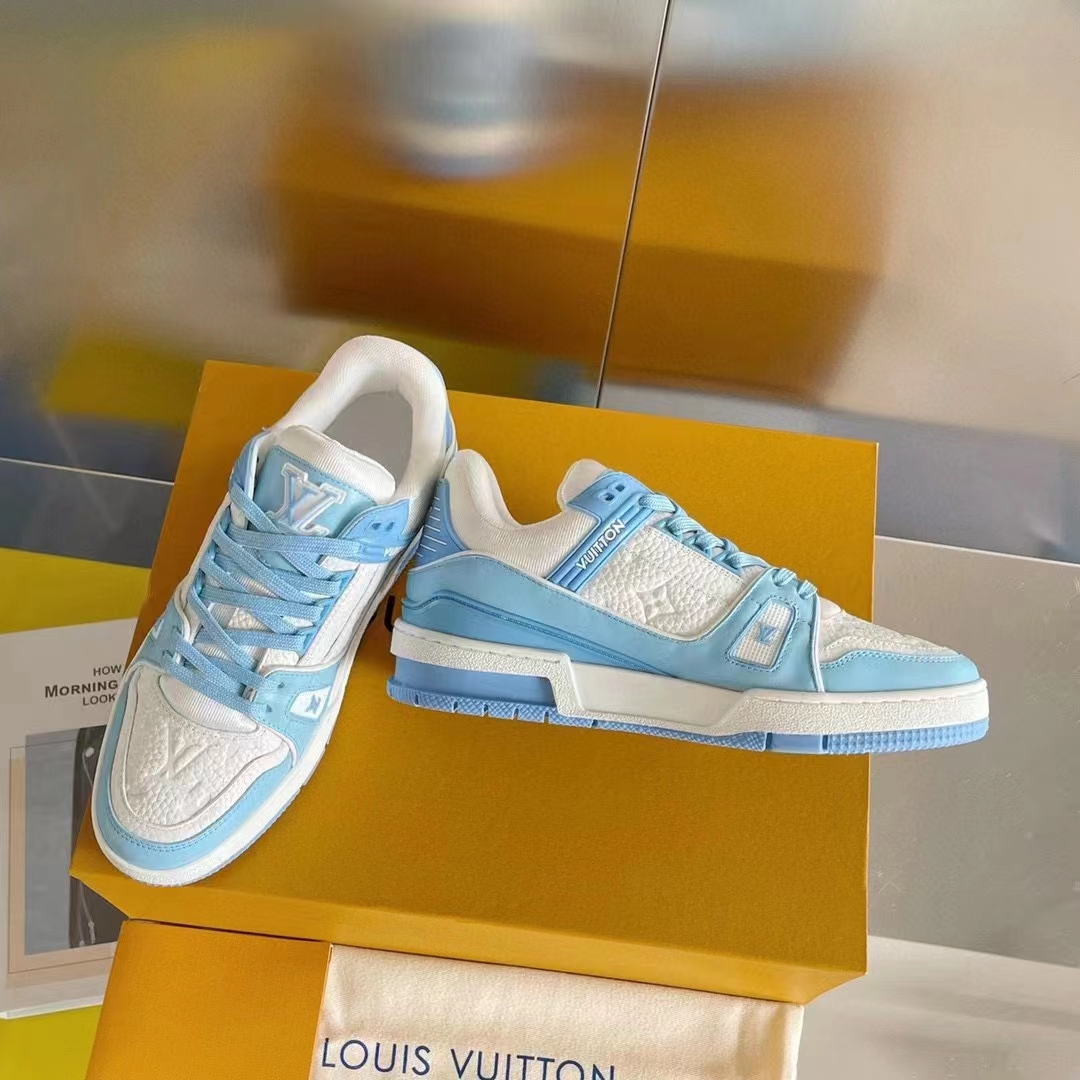 Louis Vuitton LV Unisex Trainer Sneaker Blue Mix Materials Initials Monogram Flowers