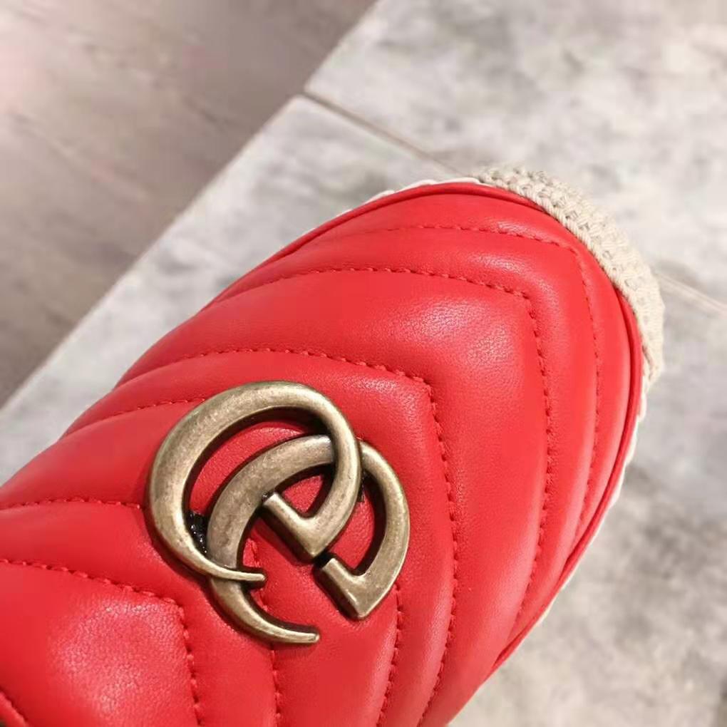 Gucci Women Leather Espadrille with Double G in Matelassé Chevron Leather-Red