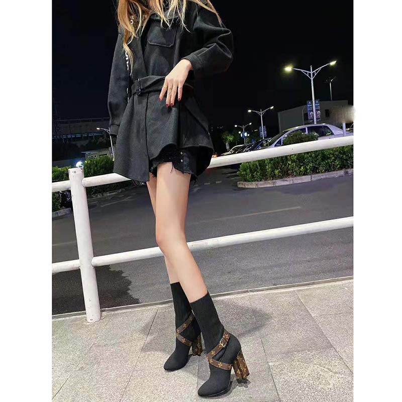 Louis Vuitton LV Women LV Silhouette Ankle Boot in Textile and Monogram Canvas-Black