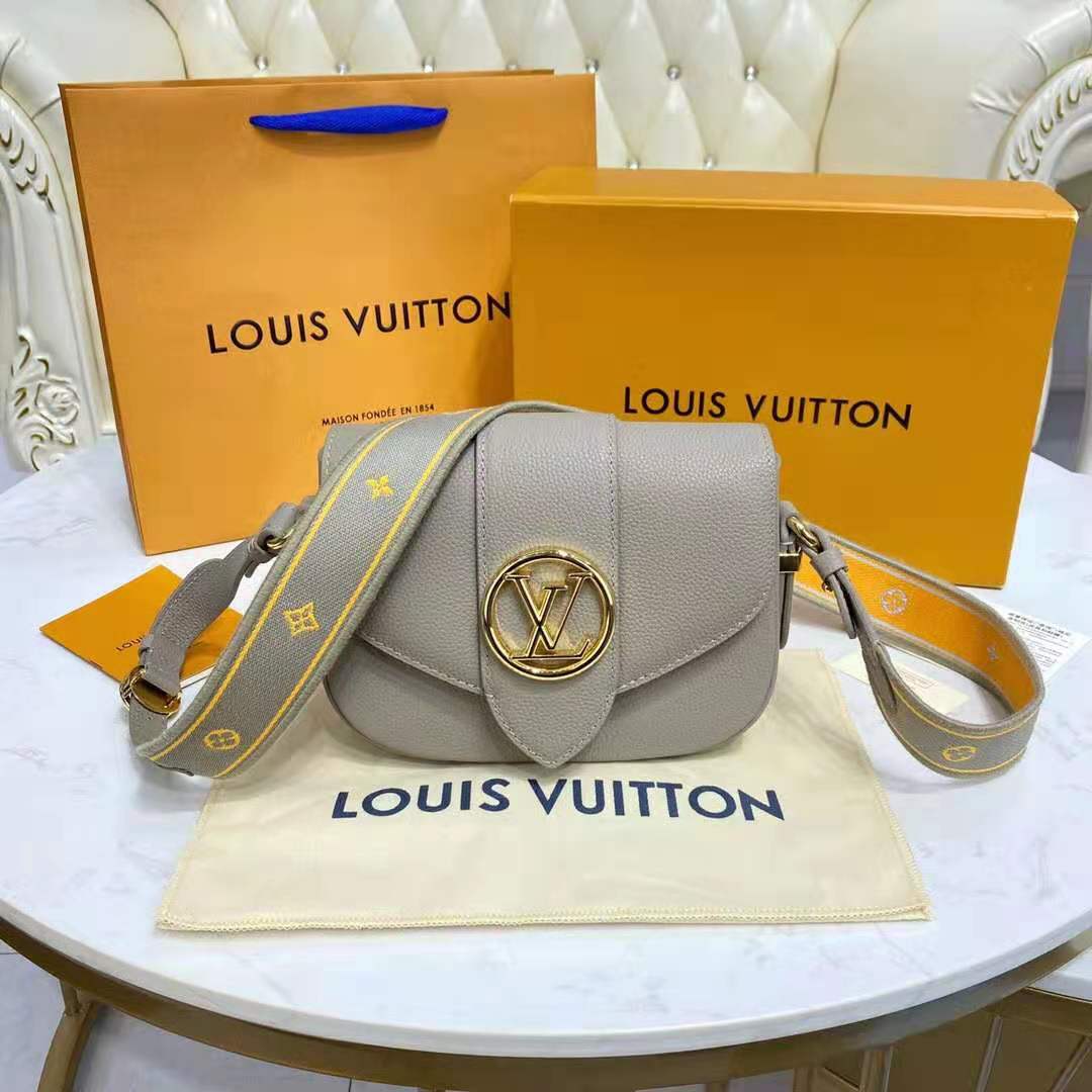 Louis Vuitton LV Women LV Pont 9 Soft MM Gris Taupe Summer Gold Grained Calfskin
