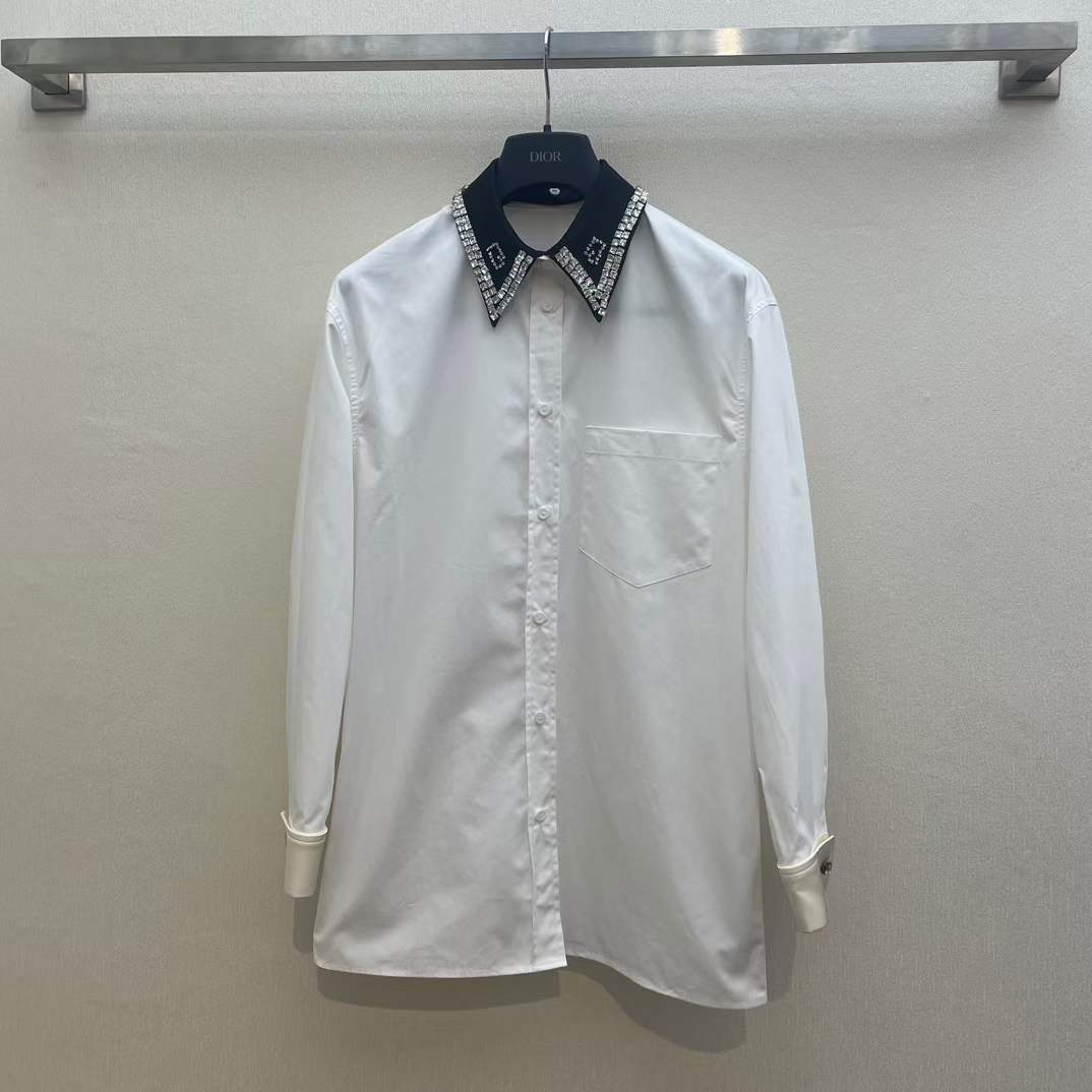 Gucci Women GG Cotton Shirt Detachable Collar White Poplin Long Sleeves