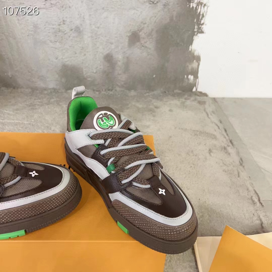 Louis Vuitton Unisex LV Skate Sneaker Grey Mix Materials Grained Calf Leather Technical Mesh