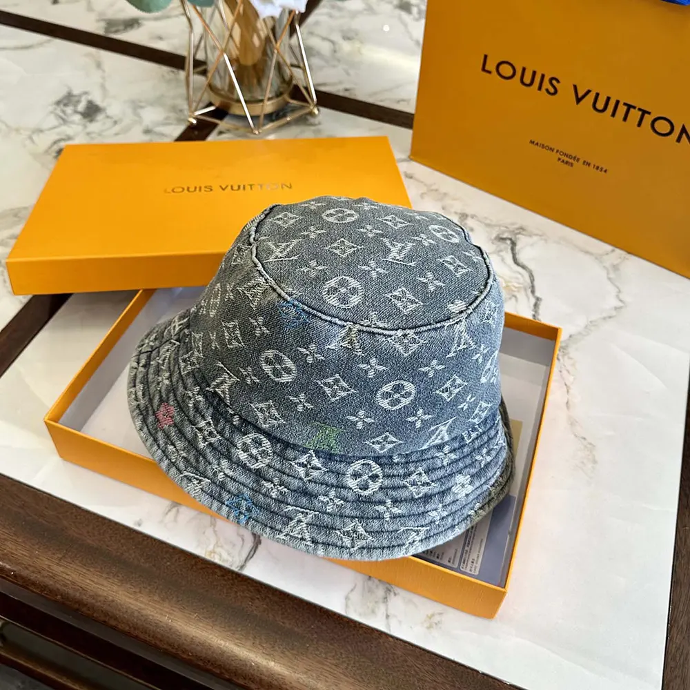 Louis Vuitton Unisex Denim Bucket Hat with Cotton-Blue