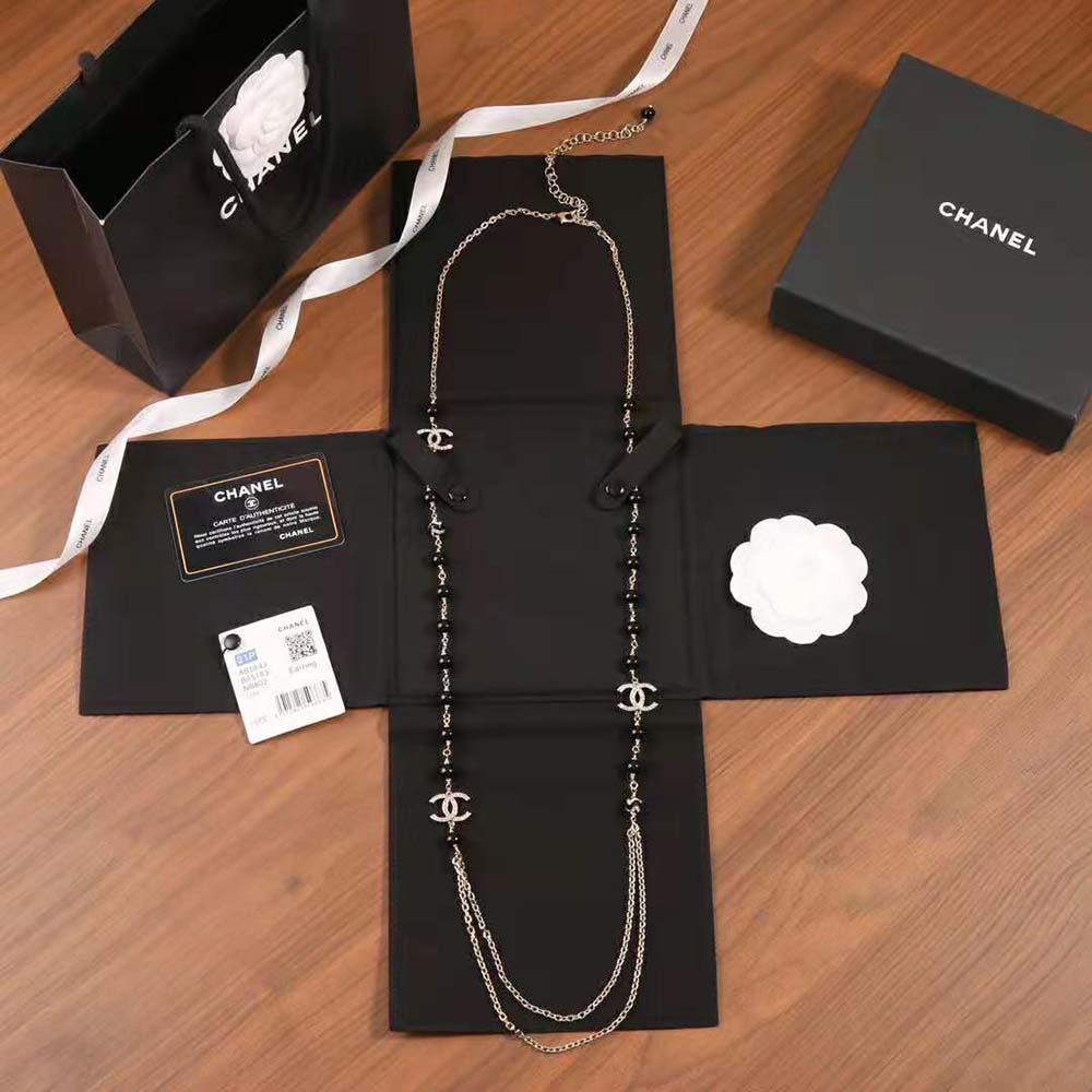 Chanel Women Long Necklace in Metal Glass Pearls and Strass