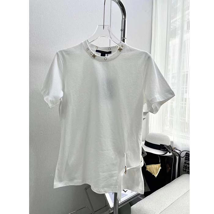 Louis Vuitton Women LV Side Strap T-Shirt Cotton White Regular Fit
