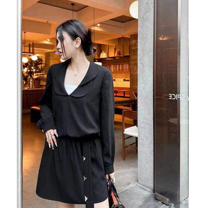 Louis Vuitton Women LV Shirt Dress Polyester Black Regular Fit