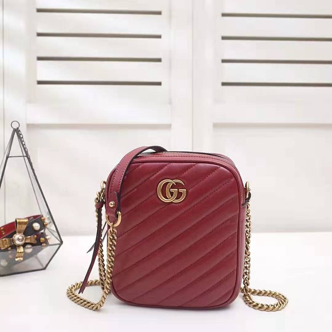 Gucci GG Women GG Marmont Mini Shoulder Bag in Red Matelassé Leather