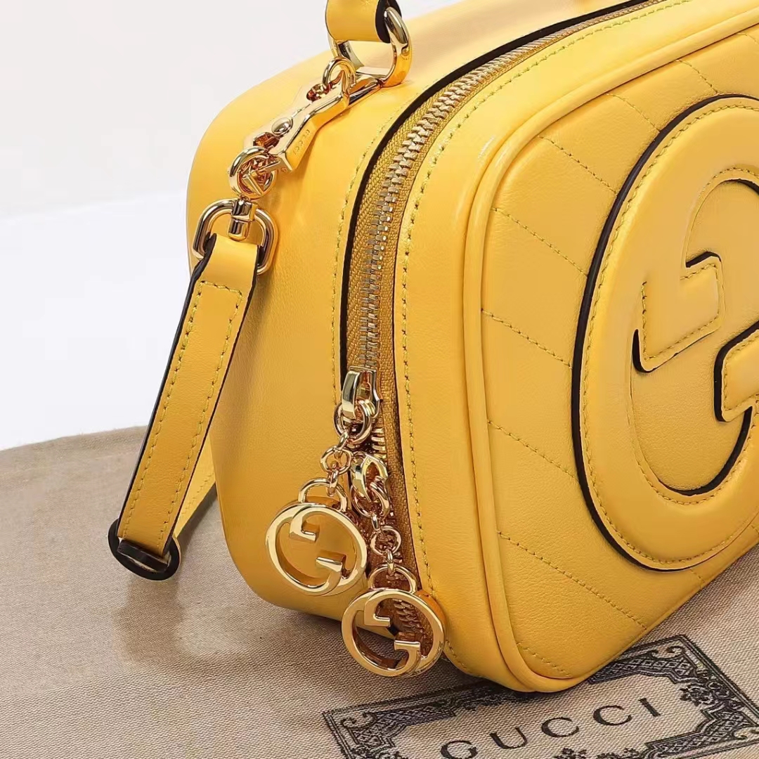 Gucci Women GG Blondie Top Handle Bag Yellow Leather Round Interlocking G