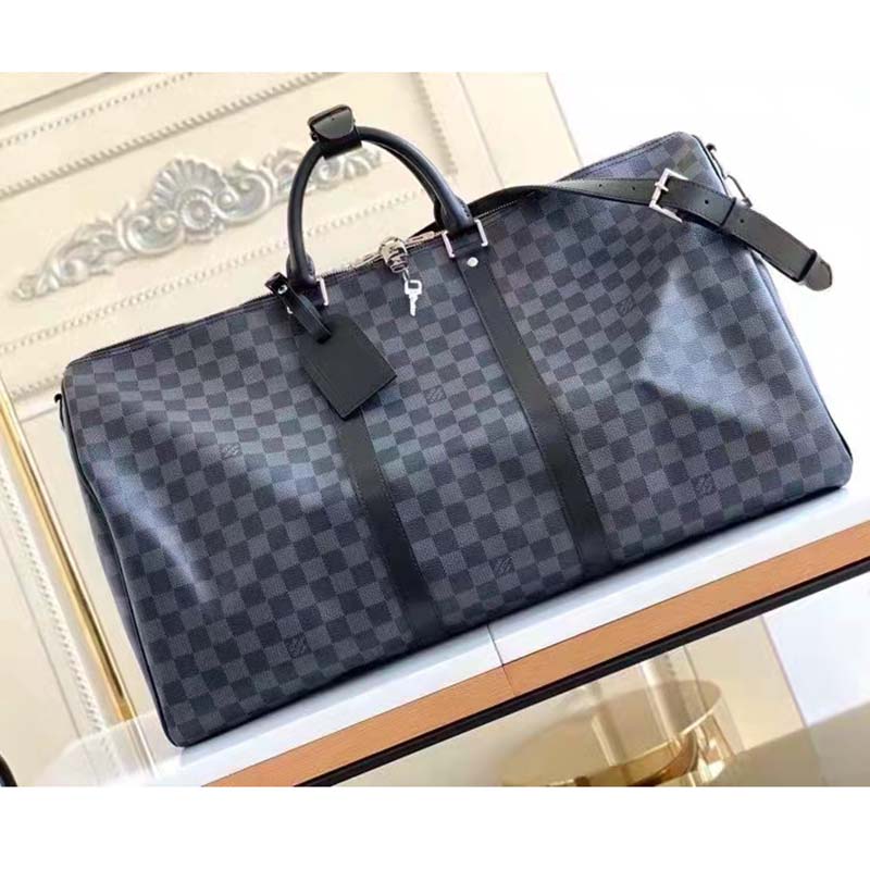 Louis Vuitton LV Unisex Keepall Bandoulière 55 Travel Bag Grey Damier Graphite Canvas