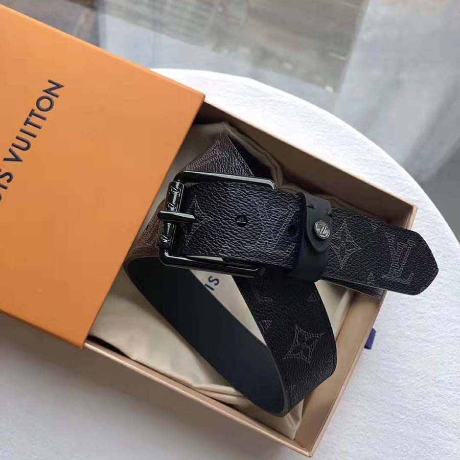 Louis Vuitton LV Unisex Voyager 35mm Belt in Monogram Eclipse Canvas