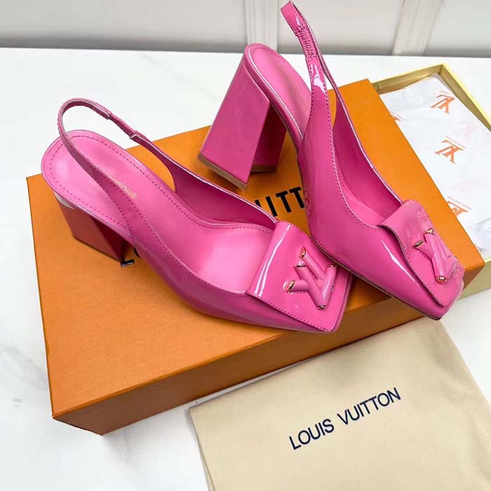Louis Vuitton LV Women Shake Slingback Pump Pink Patent Calf Leather Lambskin 9.5 Cm Heel