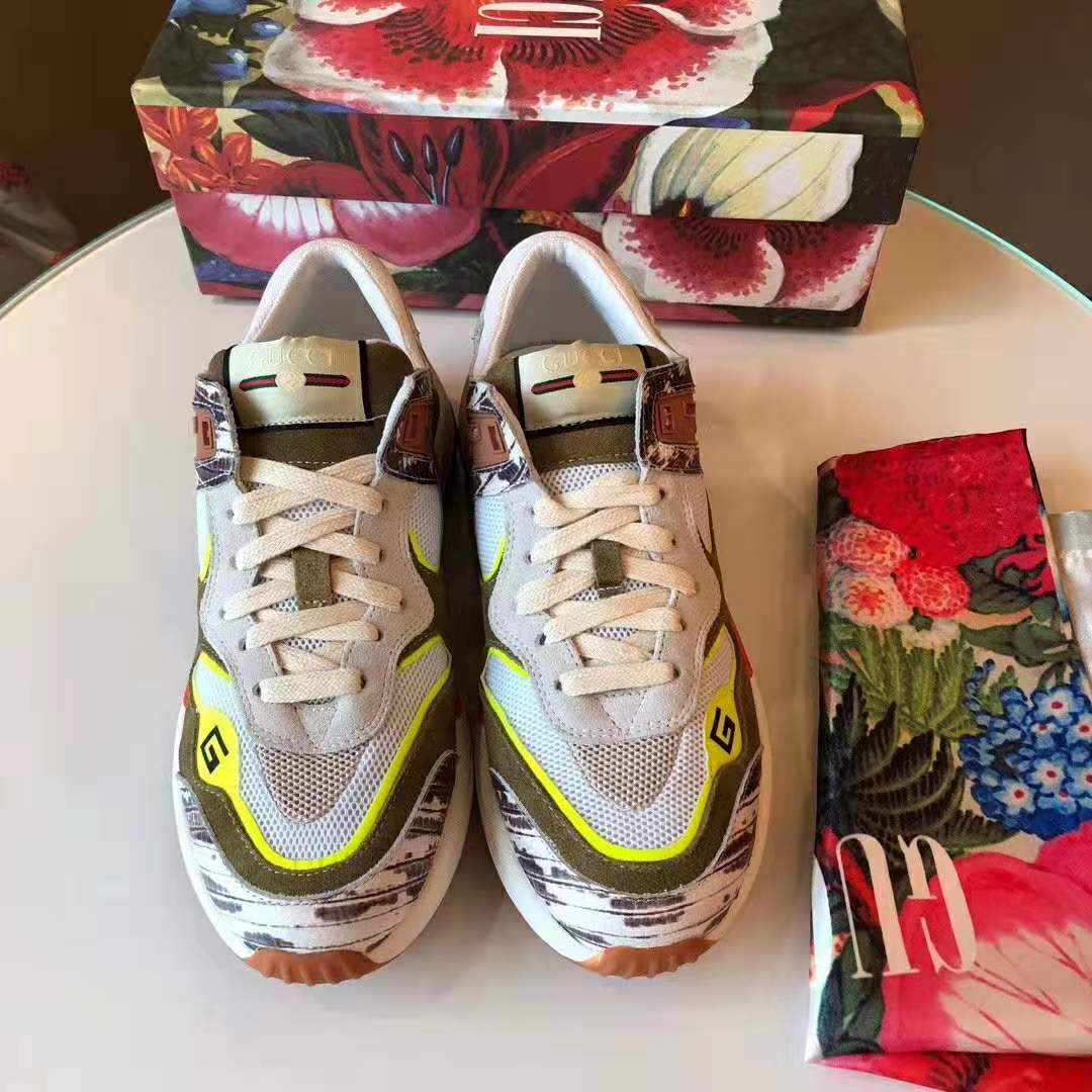 Gucci Men’s Ultrapace Sneaker in Leathers and Fabrics 3 cm Heel-Green