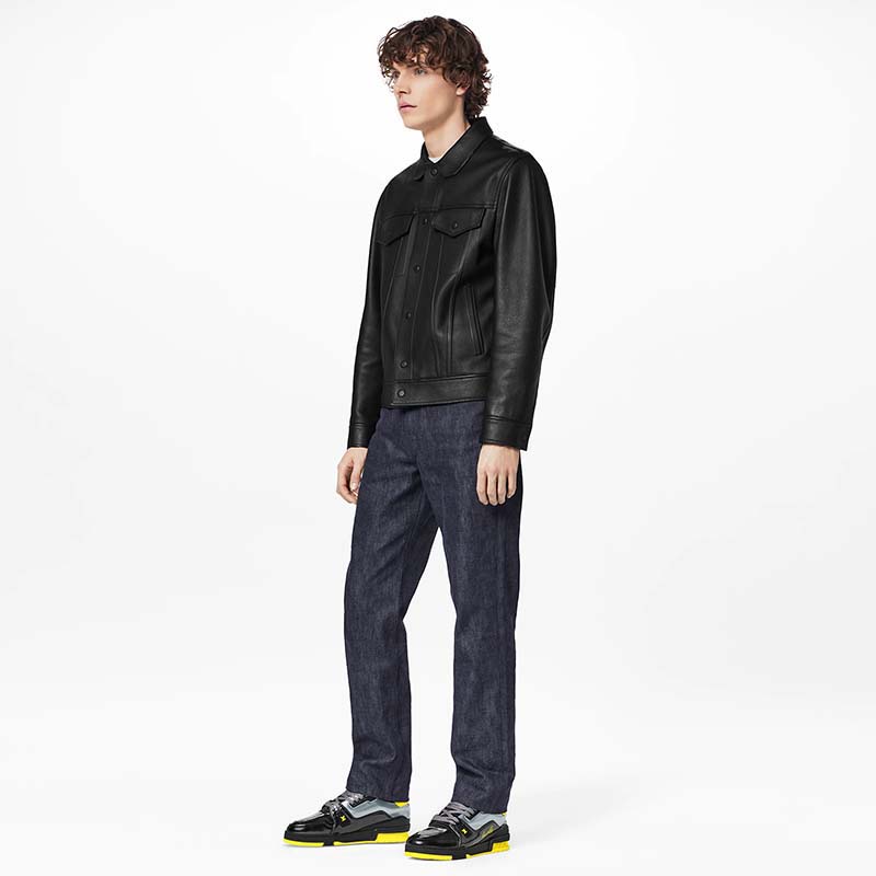 Louis Vuitton Unisex LV Trainer Sneaker Black Patent Canvas Rubber Outsole Monogram Flowers