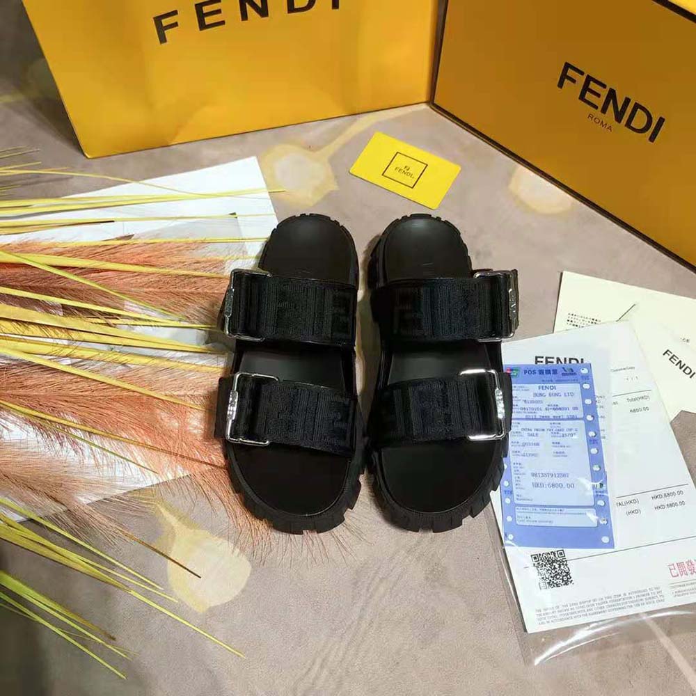 Fendi Women Sandals Black Fabric Sandals