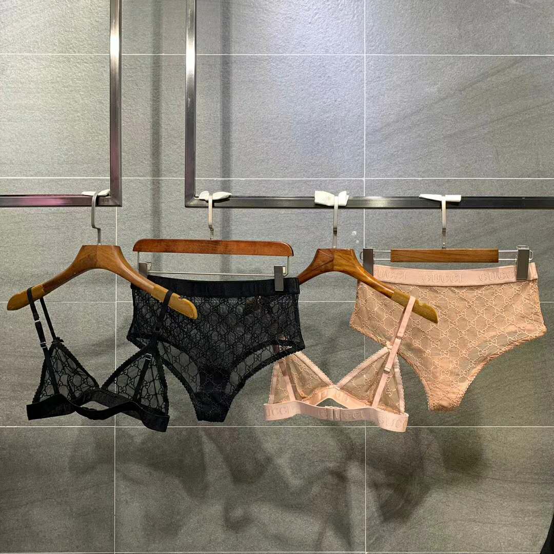 Gucci GG Tulle Lingerie Set GG Embroidered Tulle Cotton-Black
