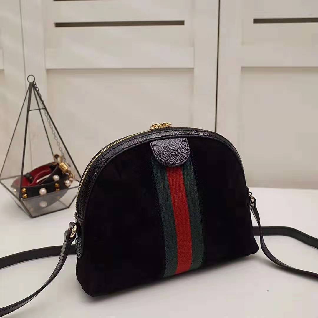 Gucci GG Women Ophidia Small Shoulder Bag in Black Suede Leather