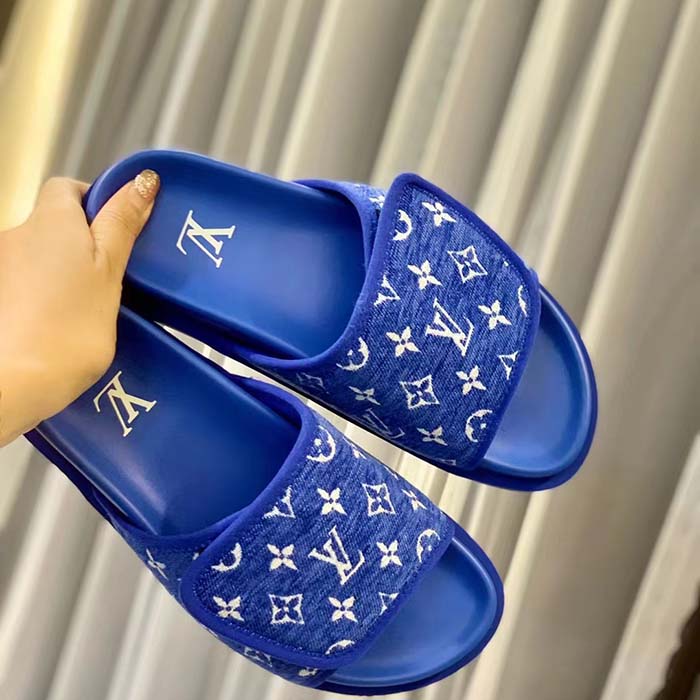 Louis Vuitton LV Unisex Miami Mule Blue Mini Monogram Textile Anatomic Micro