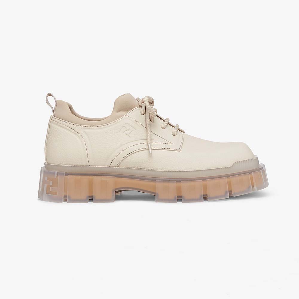 Fendi Women Force Beige Leather Lace-Ups
