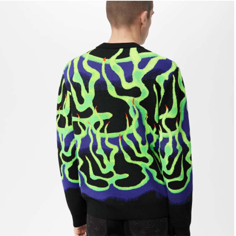 Louis Vuitton LV Men Graphic Crewneck Wool Green Blue Black Multicolor Regular Fit